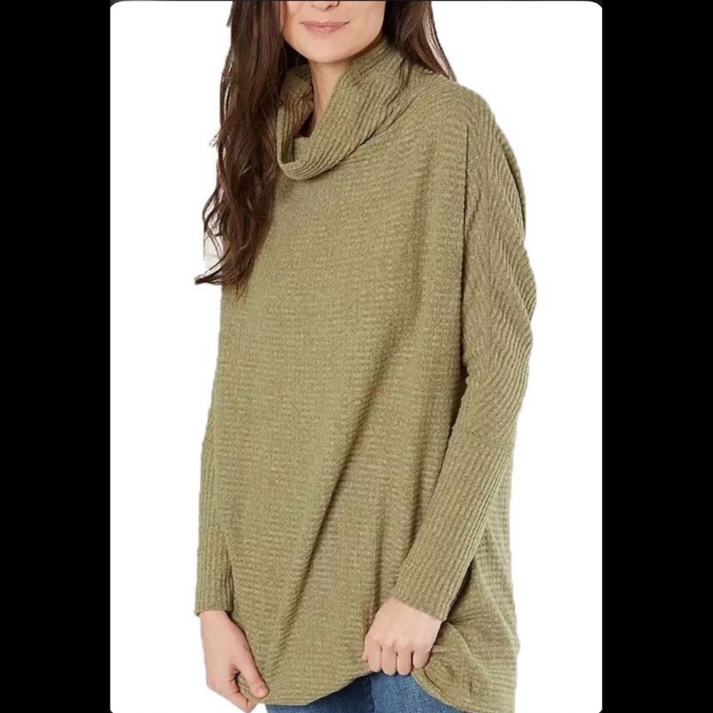 Free People Kitty Thermal Cowl Neck Tunic Knit Top - Army Green